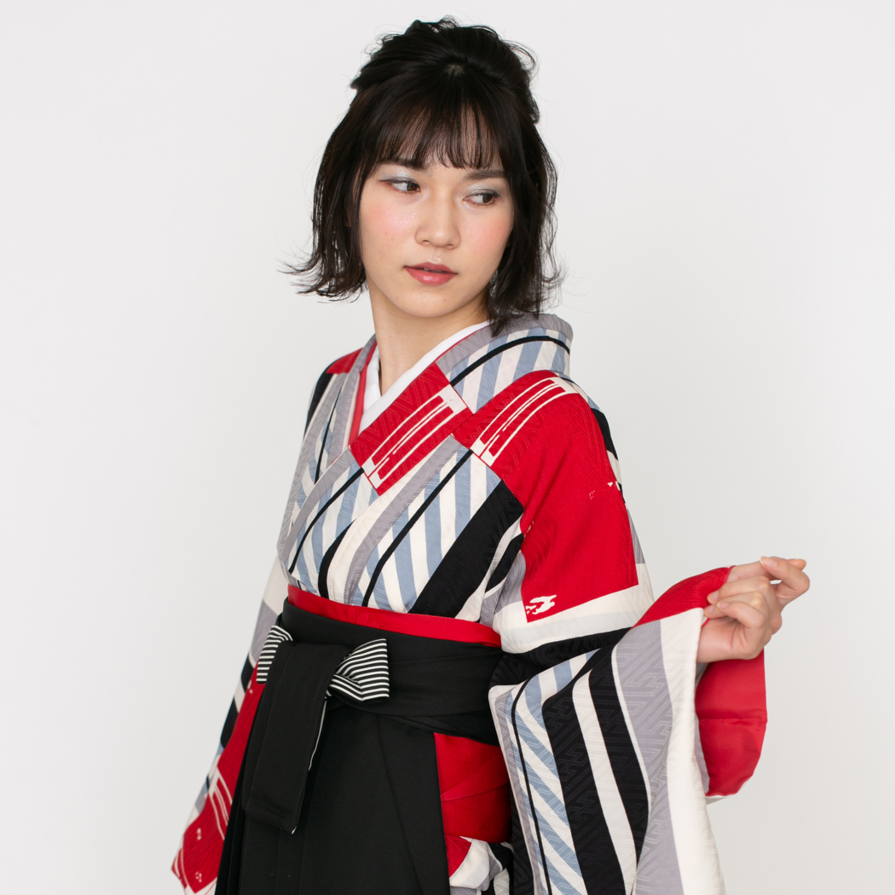 袴 単品 紐裏柄 無地 袴丈87,91,95cm NO171015-2-05 エクスプレス/黒（袴：紐裏ストライプ／黒） | 【公式】モダンアンテナ