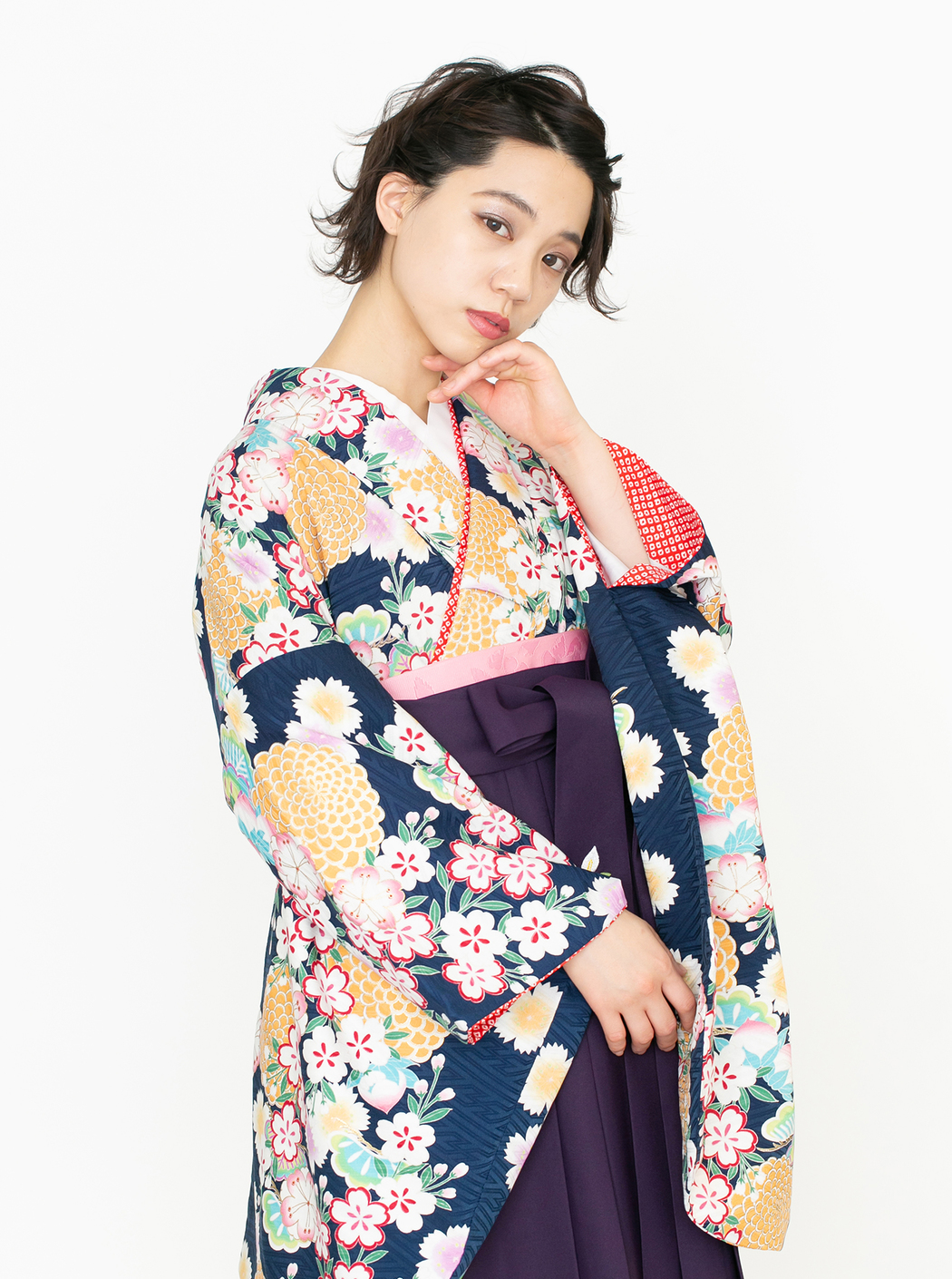 菊に桜/紺【九重】（袴：2way袴／紫） | 【公式】モダンアンテナの卒業
