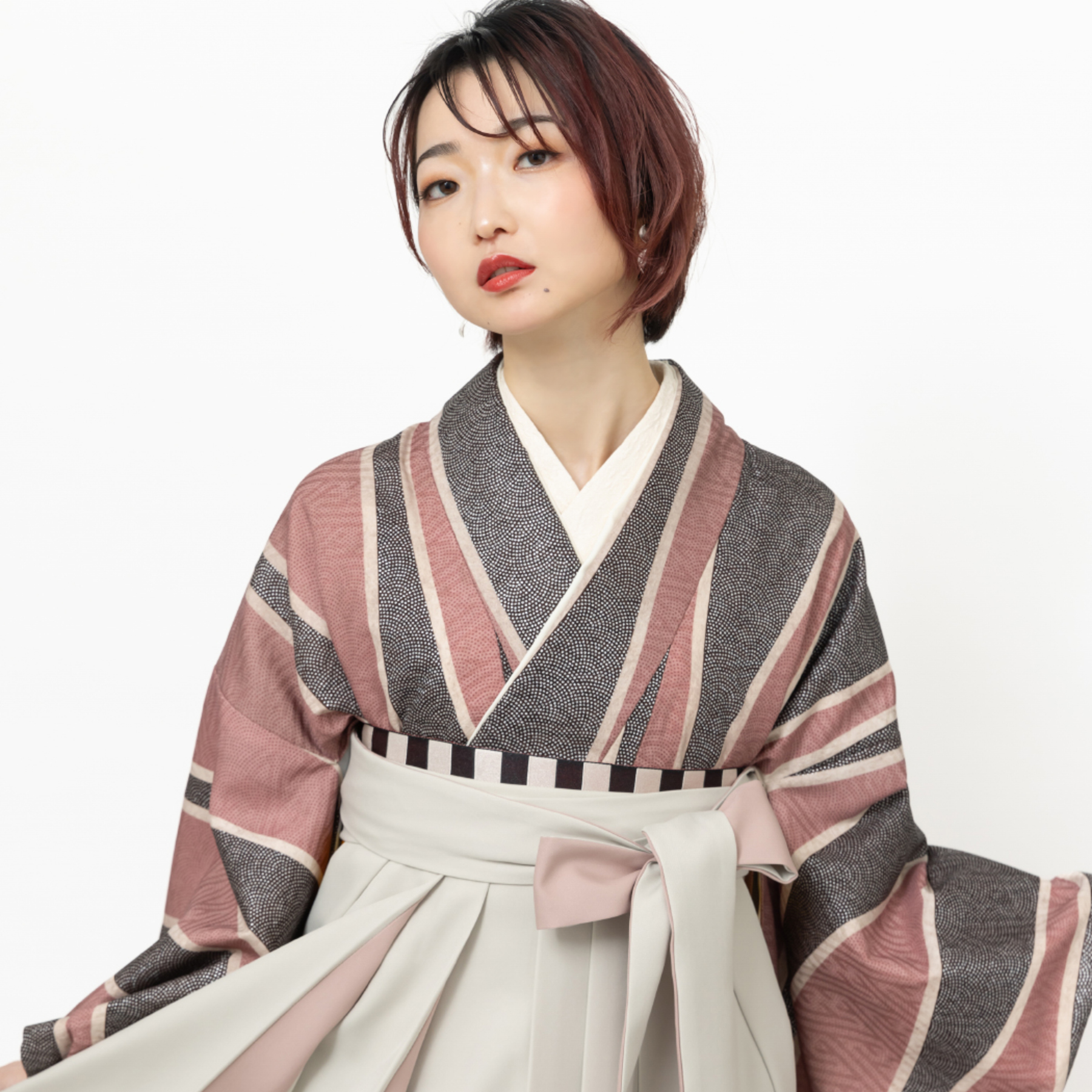 パラレル立涌/モーヴピンク（袴：アコーディオン/グレージュ×薄ピンク